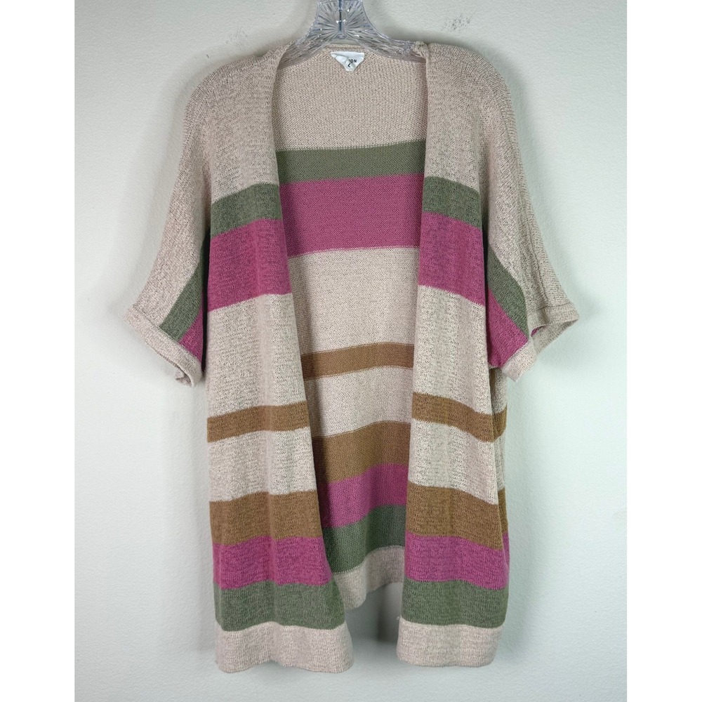 Heyson Cardigan Women Large Striped Open Front Short Sleeve Knit Sweater Cozy